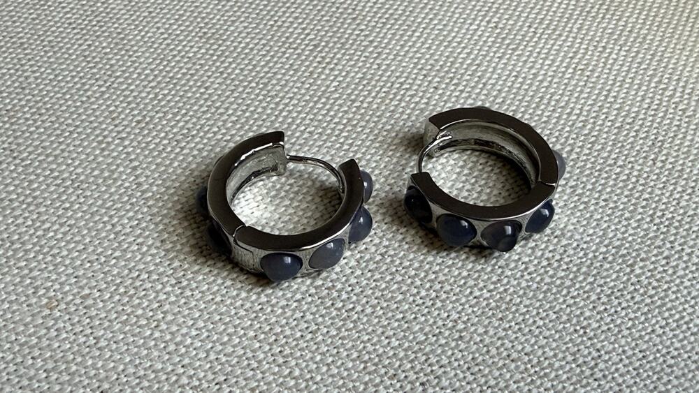 Marlyn Schiff Earrings Hoop With Grey Beads New